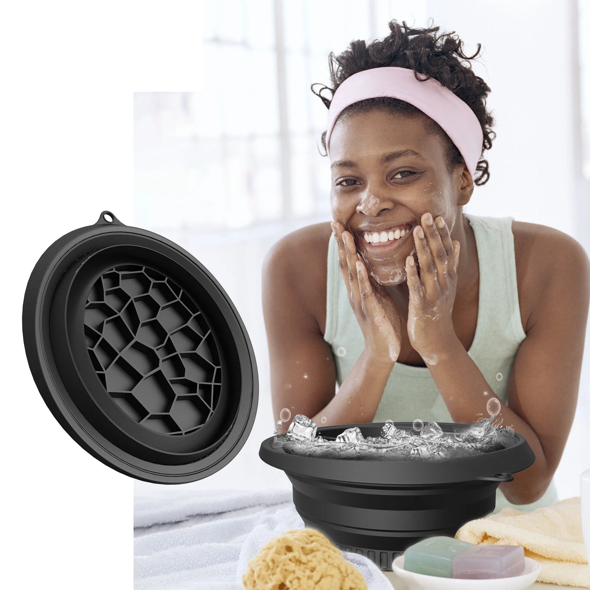 Face Ice Bath Bowl for Facials Plunge Dipping Face Folding Ice Facials Washbasin Facials Skin Cares Tool for Home Travel