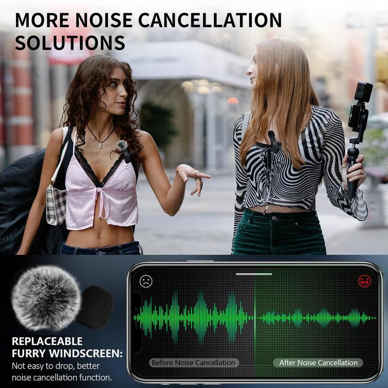 2 Pcs Wireless Lavalier Microphones for -Mini Wireless Clip-Onmicrophones Crystal Clear Sound Quality Forrecording, Live Streaming,Vlog