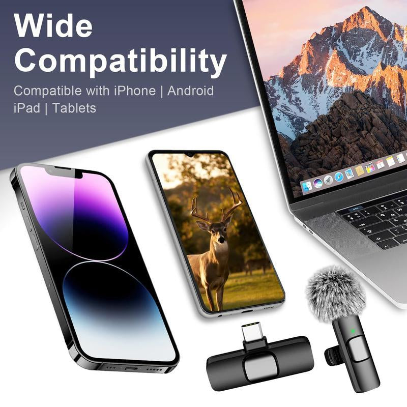 2 Pcs Wireless Lavalier Microphones for -Mini Wireless Clip-Onmicrophones Crystal Clear Sound Quality Forrecording, Live Streaming,Vlog